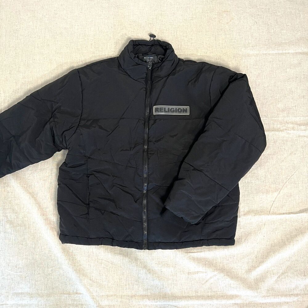Religion London Black Puffer Jacket Unisex Size S | Nylon Shell, Full Zip, Warm